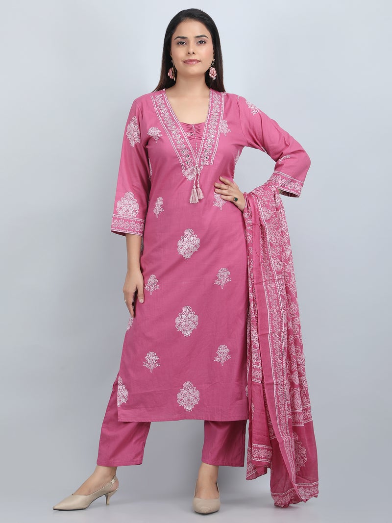 Shifory Floral Print Pink Kurta Set for Women - Image 1